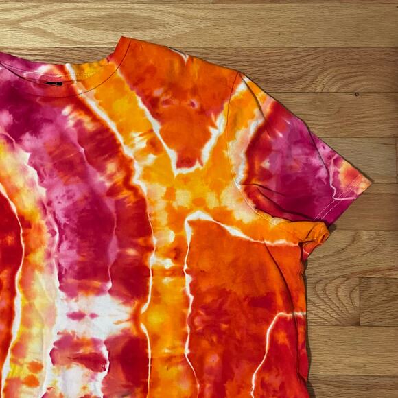Ice Dyed T-shirt Dress - Tie Dye Hippie Boho - Red Fire Geode (Women's 3XLarge) - Picture 7 of 11
